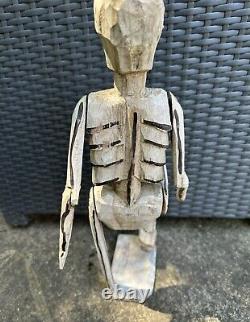 Vintage Carved Wooden Latin American Folk Art Skeleton Statue Rare HTF 21 Decor