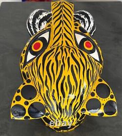 Vintage Cat Mexican Folk Art carved wood leopard painted cultural Art skull