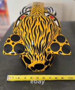 Vintage Cat Mexican Folk Art carved wood leopard painted cultural Art skull
