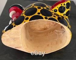 Vintage Cat Mexican Folk Art carved wood leopard painted cultural Art skull