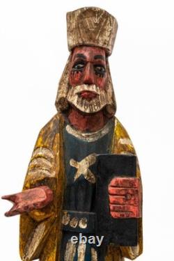 Vintage Central American Folk Art Carved Wood Painted Santo Saint Figure