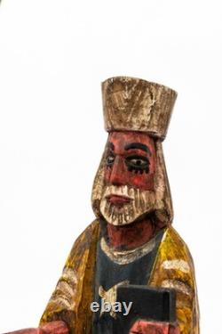 Vintage Central American Folk Art Carved Wood Painted Santo Saint Figure