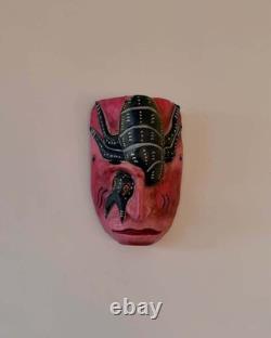 Vintage Central American Folk Art Hand Carved Wooden Festival Mask Insect Motif