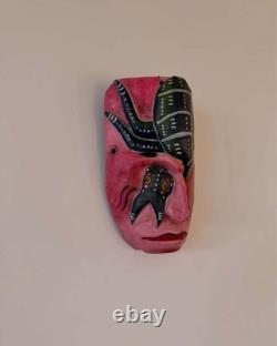 Vintage Central American Folk Art Hand Carved Wooden Festival Mask Insect Motif