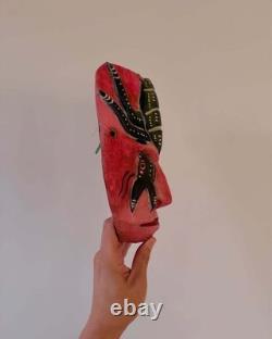 Vintage Central American Folk Art Hand Carved Wooden Festival Mask Insect Motif