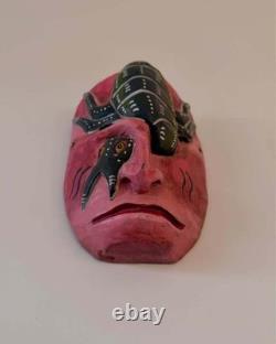 Vintage Central American Folk Art Hand Carved Wooden Festival Mask Insect Motif