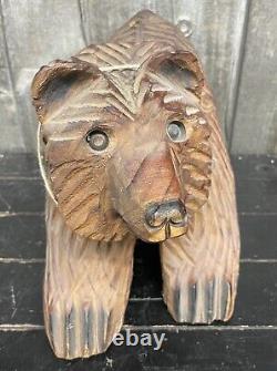 Vintage Chainsaw Carved Folk Art Wooden Bear Cub Figurine Sculpture SUPER CUTE