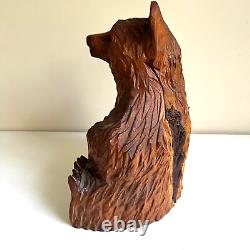 Vintage Chainsaw Carved Wood Grizzly Bown Bear Folk Art Sculpture 14 x 10