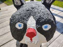 Vintage Chainsaw Carving Housecat Black Cat Tuxedo Feline Wood Carved Folk Art