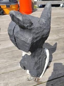 Vintage Chainsaw Carving Housecat Black Cat Tuxedo Feline Wood Carved Folk Art