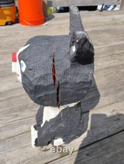 Vintage Chainsaw Carving Housecat Black Cat Tuxedo Feline Wood Carved Folk Art