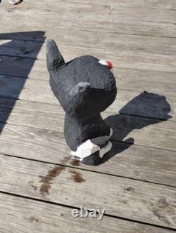 Vintage Chainsaw Carving Housecat Black Cat Tuxedo Feline Wood Carved Folk Art