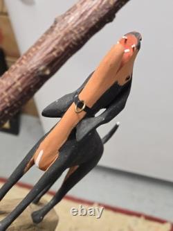 Vintage Charles Morgan Baxter TN Hand Carved Wood Racoon Dog Sculpture Folk Art