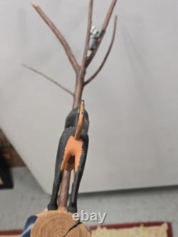 Vintage Charles Morgan Baxter TN Hand Carved Wood Racoon Dog Sculpture Folk Art