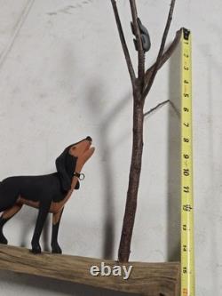 Vintage Charles Morgan Baxter TN Hand Carved Wood Racoon Dog Sculpture Folk Art