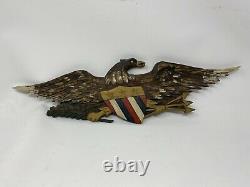 Vintage Dick Steele Carved Wood Eagle Wall Hanging Wooden Patriotic Folk Art