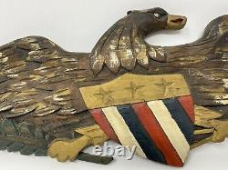 Vintage Dick Steele Carved Wood Eagle Wall Hanging Wooden Patriotic Folk Art