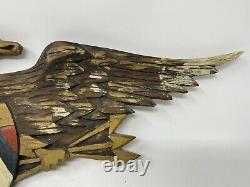 Vintage Dick Steele Carved Wood Eagle Wall Hanging Wooden Patriotic Folk Art