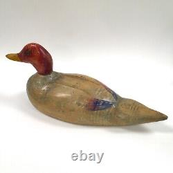 Vintage Duck Decoy Wood Carved Folk Art Hunting Decor Natural Patina