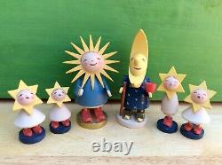 Vintage Erzgebirge Expertic Germany Wood Sun Moon Star Celestial Family Folk Art