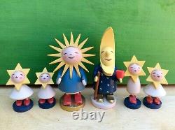 Vintage Erzgebirge Expertic Germany Wood Sun Moon Star Celestial Family Folk Art