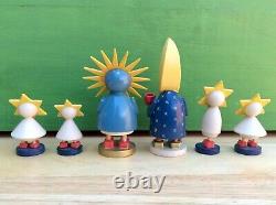 Vintage Erzgebirge Expertic Germany Wood Sun Moon Star Celestial Family Folk Art