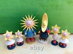 Vintage Erzgebirge Expertic Germany Wood Sun Moon Star Celestial Family Folk Art