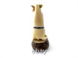 Vintage Eskimo Inuit Bone Carving of Seal with Fish Alaskan Tribal Folk Art