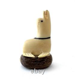 Vintage Eskimo Inuit Bone Carving of Seal with Fish Alaskan Tribal Folk Art