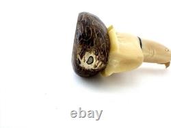 Vintage Eskimo Inuit Bone Carving of Seal with Fish Alaskan Tribal Folk Art
