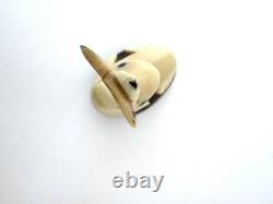 Vintage Eskimo Inuit Bone Carving of Seal with Fish Alaskan Tribal Folk Art