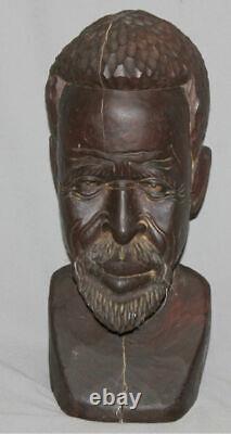 Vintage European Hand Carved Wood Man Bust Sculpture