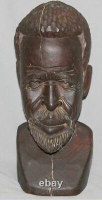 Vintage European Hand Carved Wood Man Bust Sculpture