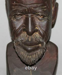 Vintage European Hand Carved Wood Man Bust Sculpture