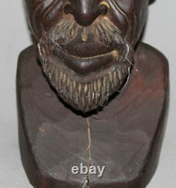 Vintage European Hand Carved Wood Man Bust Sculpture