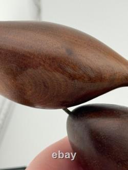 Vintage Evelyn E Yonkin Signed Folk Art Carved Walnut Wood