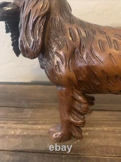 Vintage FOLK ART Hand Carved Mahogany Wood Carving Hunting Dog Mallard Cocker