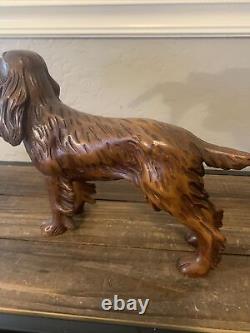 Vintage FOLK ART Hand Carved Mahogany Wood Carving Hunting Dog Mallard Cocker