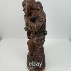 Vintage FOLK ART Hand Carved Man Woman Beggars with Guitar 15.5x10x5 Inch