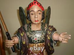 Vintage FOLK ART Large Carved Wood Saint/Santos ARCHANGEL Gabriel Primitive