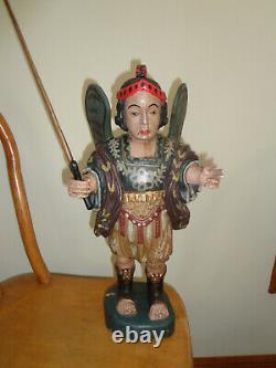 Vintage FOLK ART Large Carved Wood Saint/Santos ARCHANGEL Gabriel Primitive