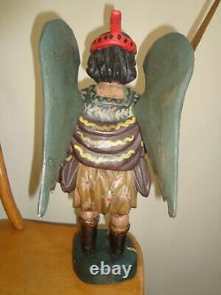 Vintage FOLK ART Large Carved Wood Saint/Santos ARCHANGEL Gabriel Primitive