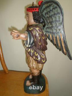 Vintage FOLK ART Large Carved Wood Saint/Santos ARCHANGEL Gabriel Primitive