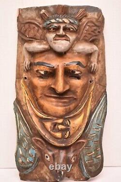 Vintage Face Mask Bat Angel Mexican Guerrero FOLK ART HAND CARVED Large ATQ