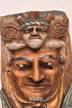 Vintage Face Mask Bat Angel Mexican Guerrero FOLK ART HAND CARVED Large ATQ