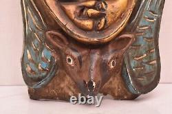 Vintage Face Mask Bat Angel Mexican Guerrero FOLK ART HAND CARVED Large ATQ
