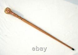 Vintage Figural Wood Carved Cane American Folk Art Lady Sturdy Walking Stick USA