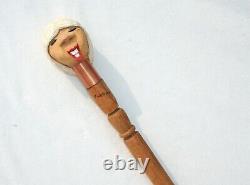 Vintage Figural Wood Carved Cane American Folk Art Lady Sturdy Walking Stick USA