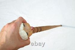 Vintage Figural Wood Carved Cane American Folk Art Lady Sturdy Walking Stick USA