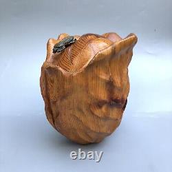 Vintage Folk Art Beetle Wood Carved Cabbage Or Rose Sculpture